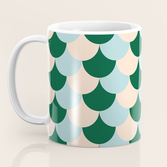 Scale Pattern / Art-deco - Light blue, Green and Cream Coffee Mug Gallery Image 3