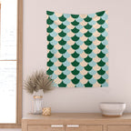 Scale Pattern / Art-deco - Light blue, Green and Cream Wall Tapestry Gallery Image 2