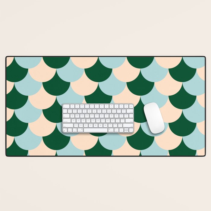 Scale Pattern / Art-deco - Light blue, Green and Cream Desk Mat Gallery Image 1