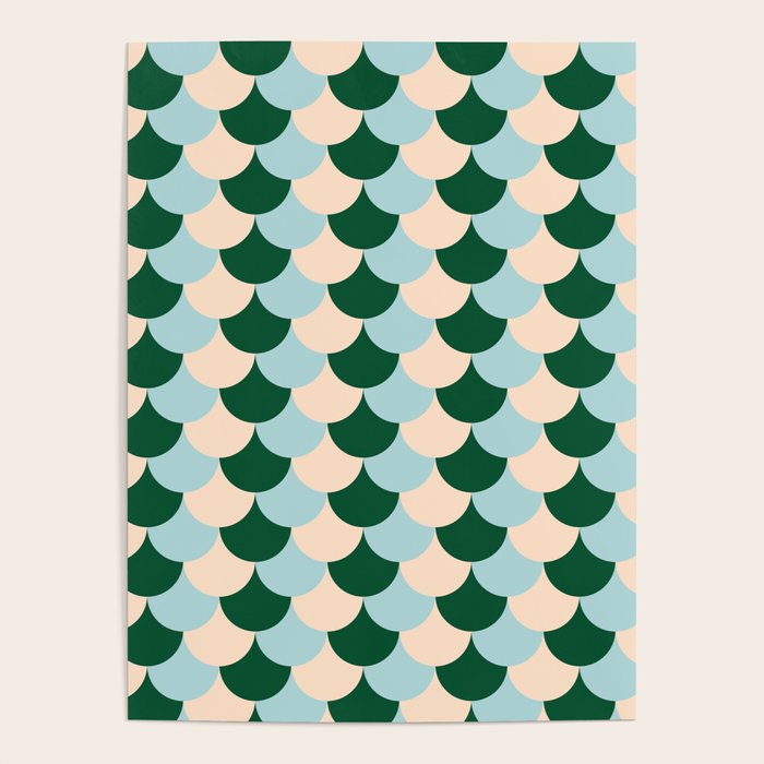 Scale Pattern / Art-deco - Light blue, Green and Cream Poster Gallery Image 4