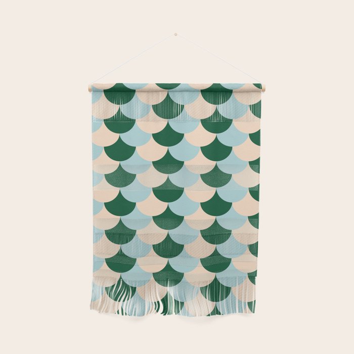 Scale Pattern / Art-deco - Light blue, Green and Cream Wall Hanging Gallery Image 1