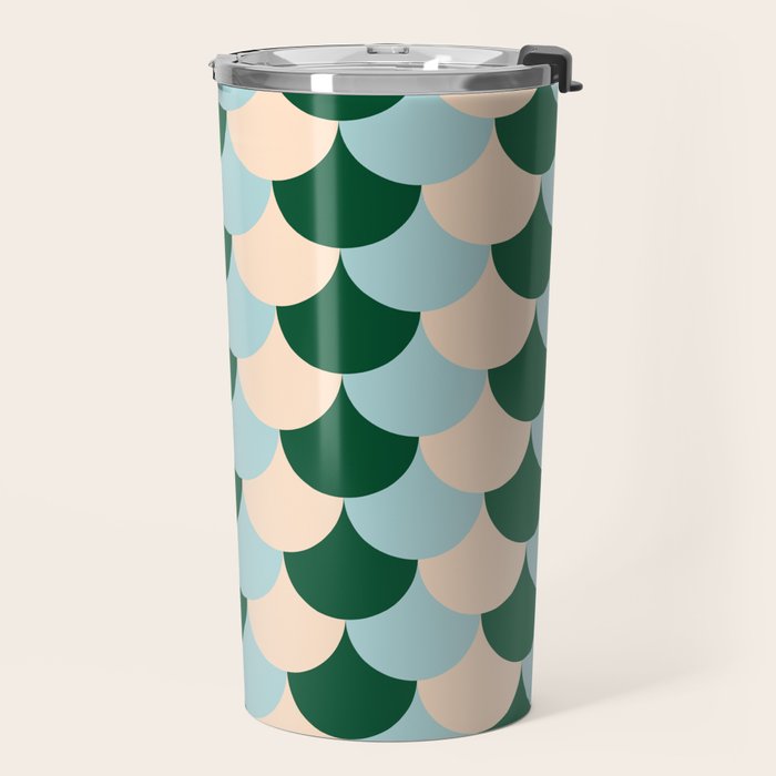 Scale Pattern / Art-deco - Light blue, Green and Cream Travel Mug Gallery Image 2