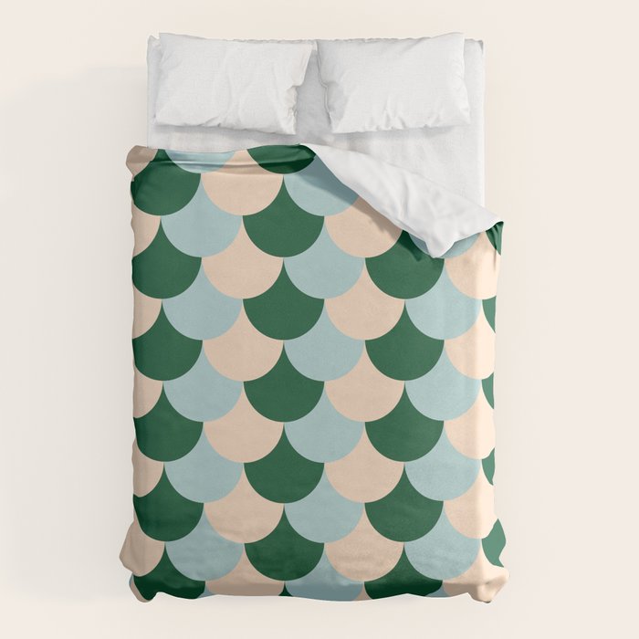 Scale Pattern / Art-deco - Light blue, Green and Cream Duvet Cover Gallery Image 6