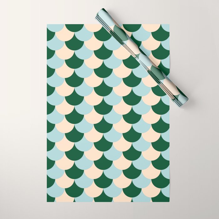 Scale Pattern / Art-deco - Light blue, Green and Cream Wrapping Paper Gallery Image 1