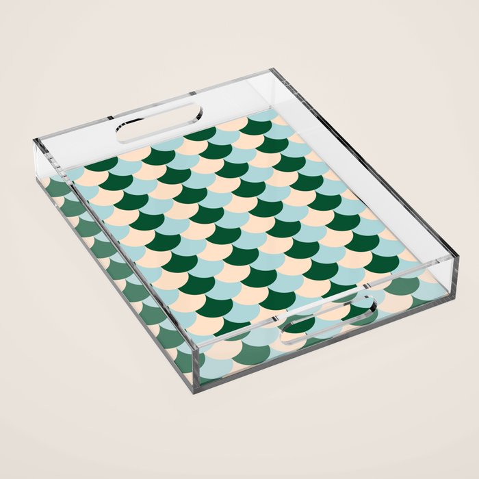 Scale Pattern / Art-deco - Light blue, Green and Cream Acrylic Tray Gallery Image 1