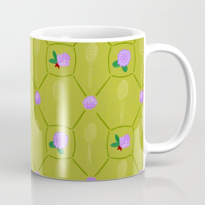 Tennis Rackets & Roses in Lime & Lavender Coffee Mug Gallery Image 1