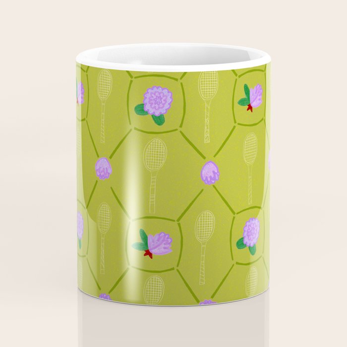 Tennis Rackets & Roses in Lime & Lavender Coffee Mug Gallery Image 4