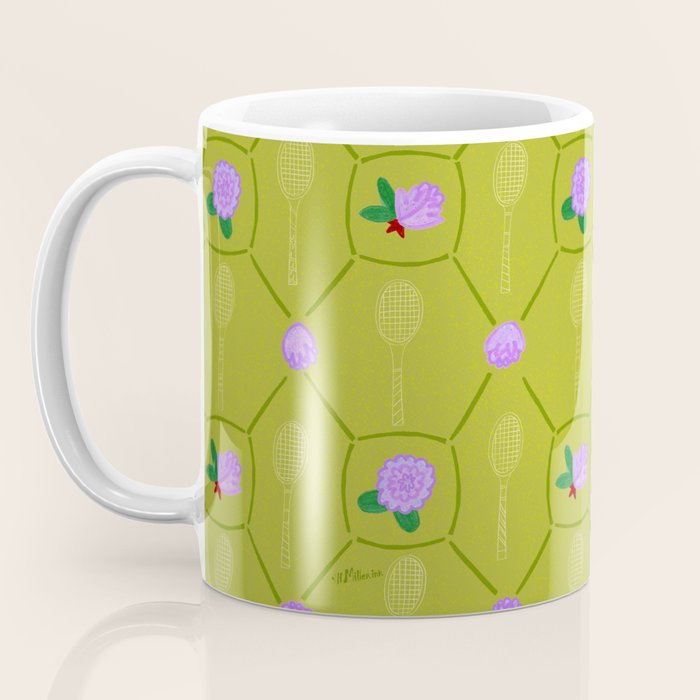 Tennis Rackets & Roses in Lime & Lavender Coffee Mug Gallery Image 3