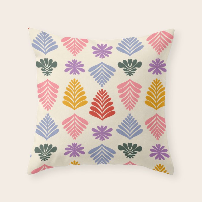 Colorful Folk Leaves Throw Pillow Gallery Image 1