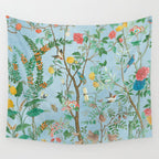 Chinoiserie Pastel Blue Floral Bird Garden II Wall Tapestry Gallery Image 4