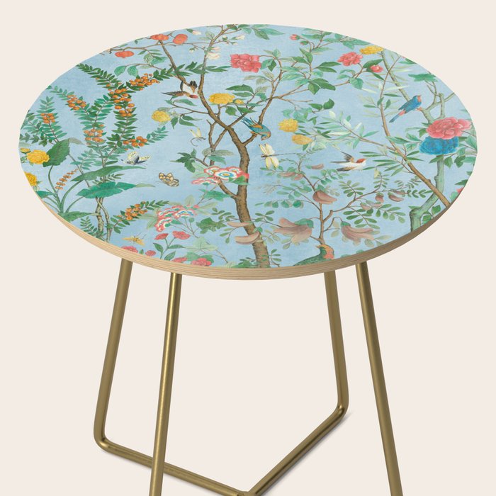 Chinoiserie Pastel Blue Floral Bird Garden II Side Table Gallery Image 2