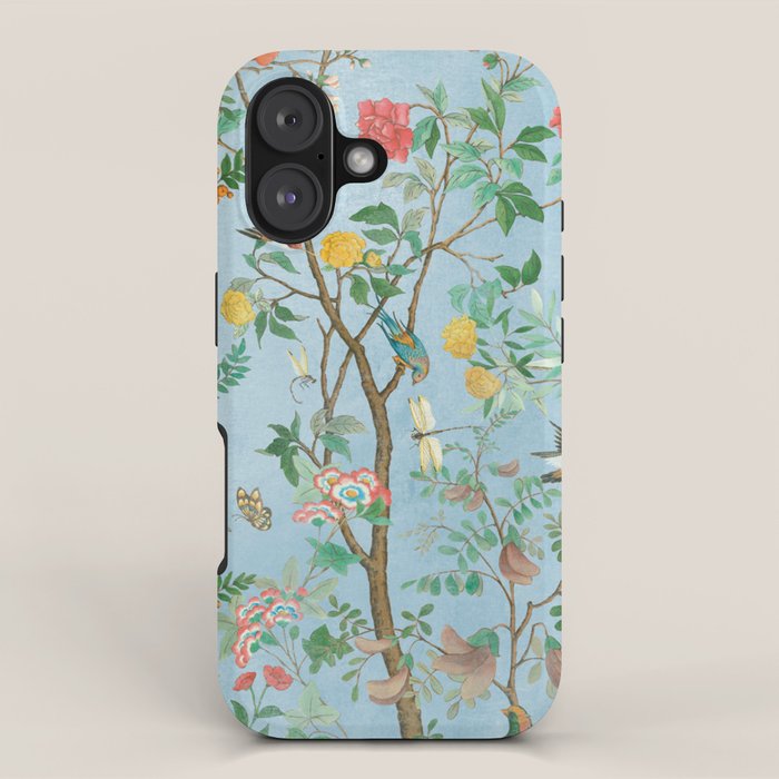 Chinoiserie Pastel Blue Floral Bird Garden II iPhone Case Gallery Image 1
