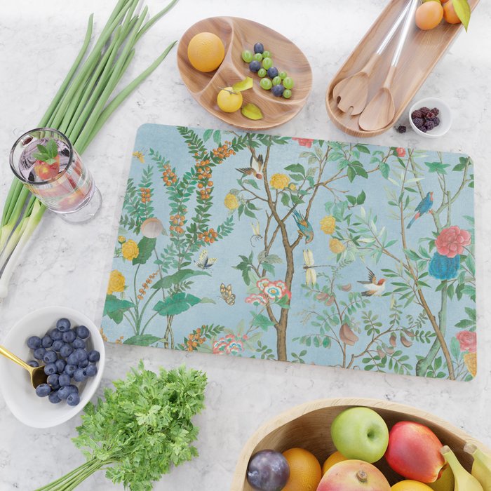 Chinoiserie Pastel Blue Floral Bird Garden II Cutting Board Gallery Image 2