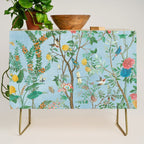 Chinoiserie Pastel Blue Floral Bird Garden II Credenza Gallery Image 1