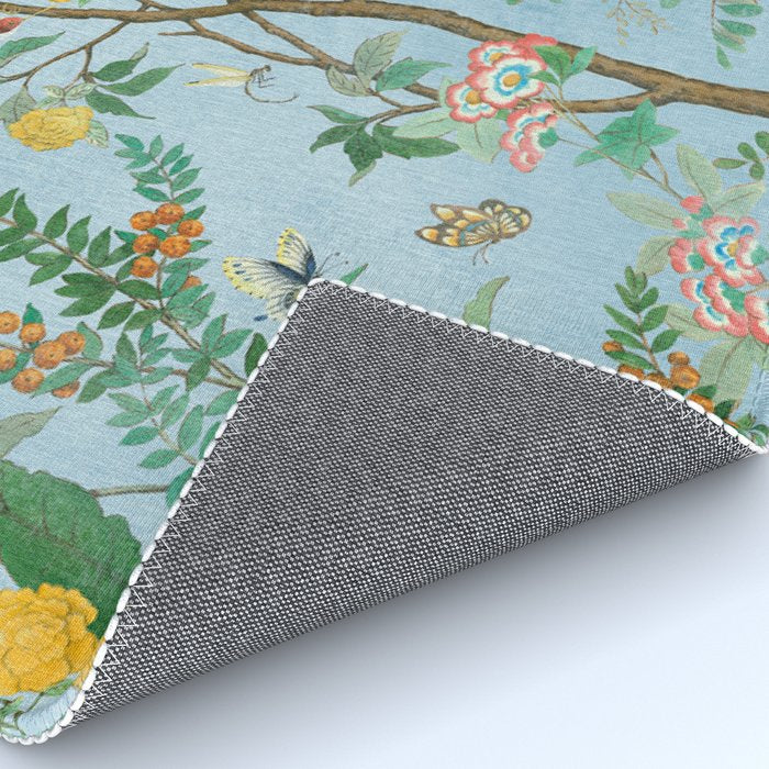 Chinoiserie Pastel Blue Floral Bird Garden II Rug Gallery Image 4