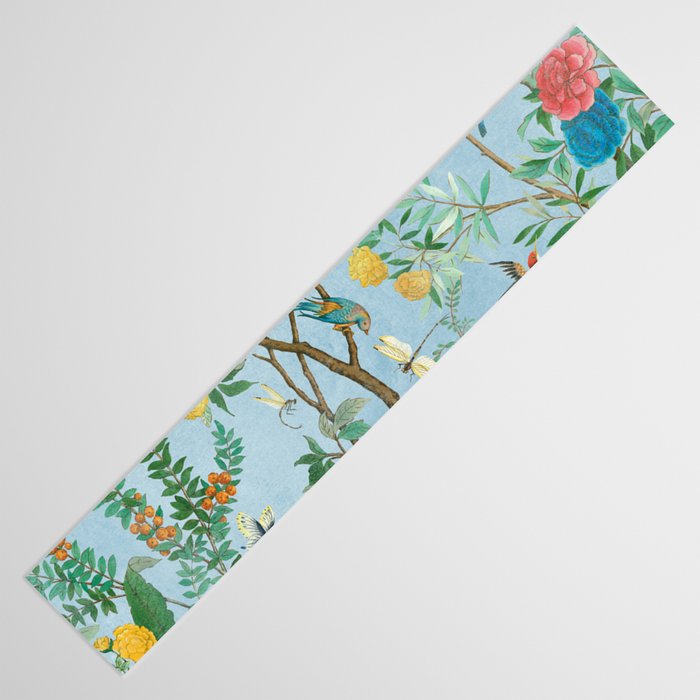 Chinoiserie Pastel Blue Floral Bird Garden II Table Runner Gallery Image 3