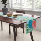 Chinoiserie Pastel Blue Floral Bird Garden II Table Runner Gallery Image 2