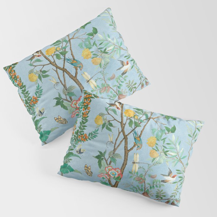 Chinoiserie Pastel Blue Floral Bird Garden II Pillow Sham Gallery Image 1