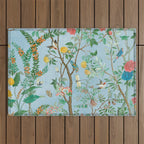 Chinoiserie Pastel Blue Floral Bird Garden II Outdoor Rug Gallery Image 1