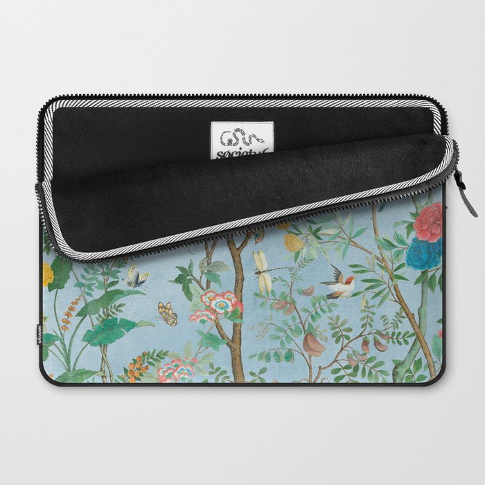 Chinoiserie Pastel Blue Floral Bird Garden II Laptop Sleeve Gallery Image 2
