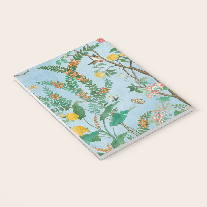 Chinoiserie Pastel Blue Floral Bird Garden II Notebook Gallery Image 3