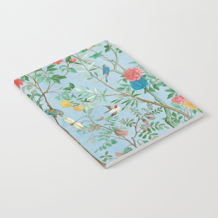 Chinoiserie Pastel Blue Floral Bird Garden II Notebook Gallery Image 1