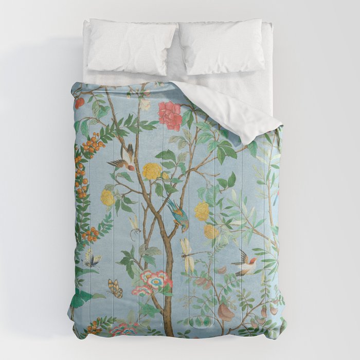 Chinoiserie Pastel Blue Floral Bird Garden II Comforter Gallery Image 6