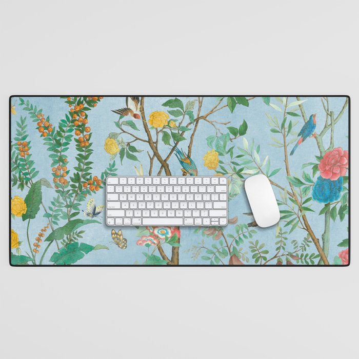Chinoiserie Pastel Blue Floral Bird Garden II Desk Mat Gallery Image 1