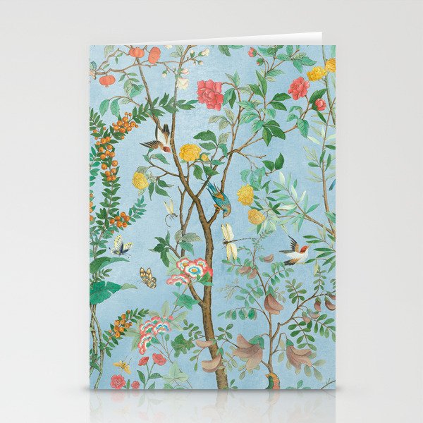 Chinoiserie Pastel Blue Floral Bird Garden II Stationery Card Gallery Image 1