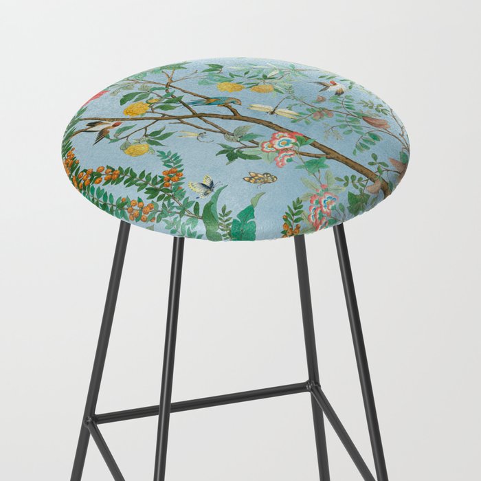 Chinoiserie Pastel Blue Floral Bird Garden II Stool Gallery Image 2
