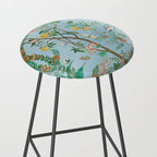 Chinoiserie Pastel Blue Floral Bird Garden II Stool Gallery Image 2