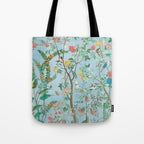 Chinoiserie Pastel Blue Floral Bird Garden II Tote Bag Gallery Image 1