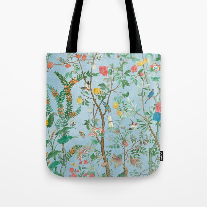Chinoiserie Pastel Blue Floral Bird Garden II Tote Bag Gallery Image 1