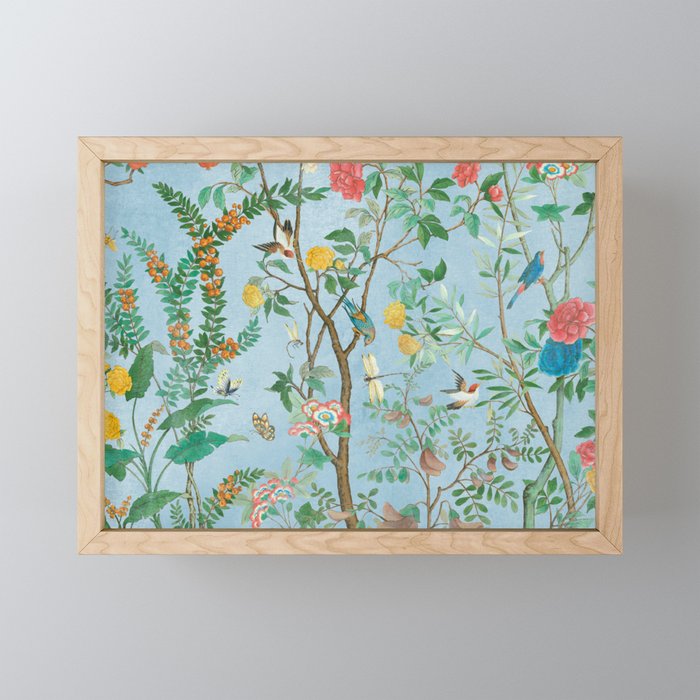 Chinoiserie Pastel Blue Floral Bird Garden II Mini Art Print Gallery Image 1
