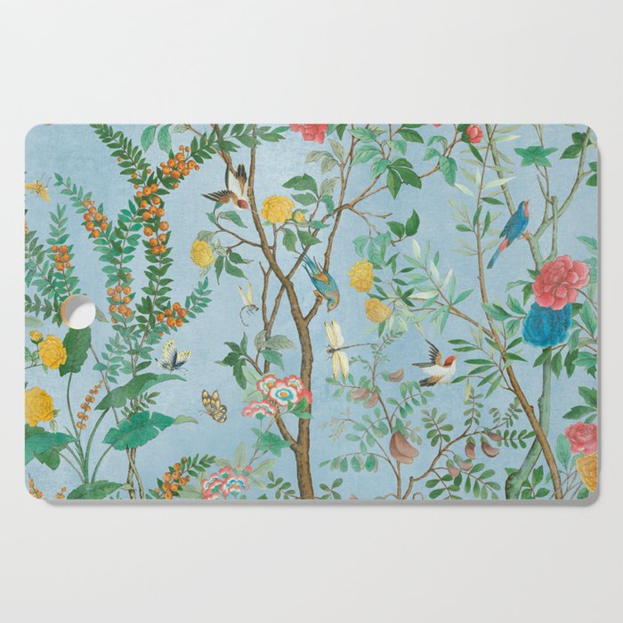Chinoiserie Pastel Blue Floral Bird Garden II Cutting Board Gallery Image 1
