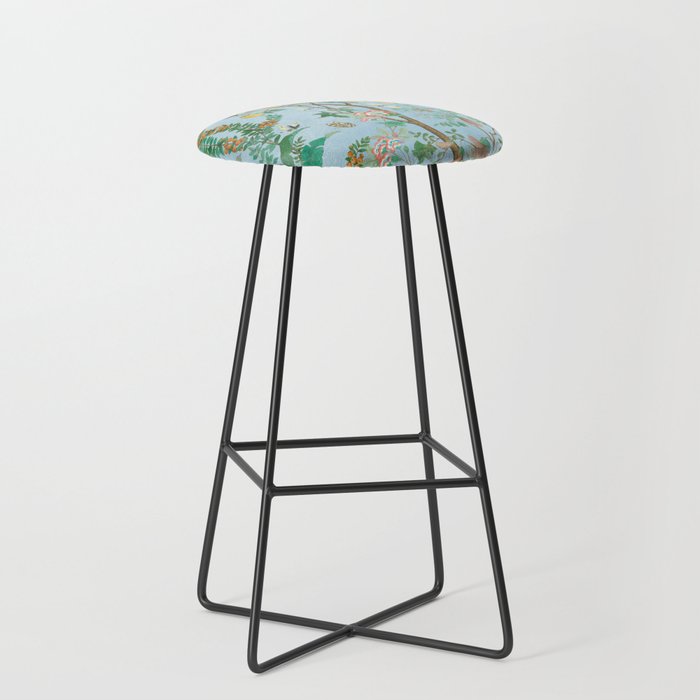 Chinoiserie Pastel Blue Floral Bird Garden II Stool Gallery Image 1