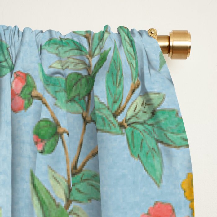 Chinoiserie Pastel Blue Floral Bird Garden II Window Curtain Gallery Image 2