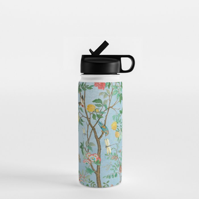 Chinoiserie Pastel Blue Floral Bird Garden II Water Bottle Gallery Image 1