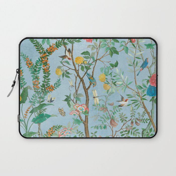 Chinoiserie Pastel Blue Floral Bird Garden II Laptop Sleeve Gallery Image 1