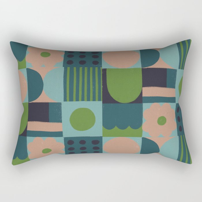 Green and blue tiles Rectangular Pillow Gallery Image 1