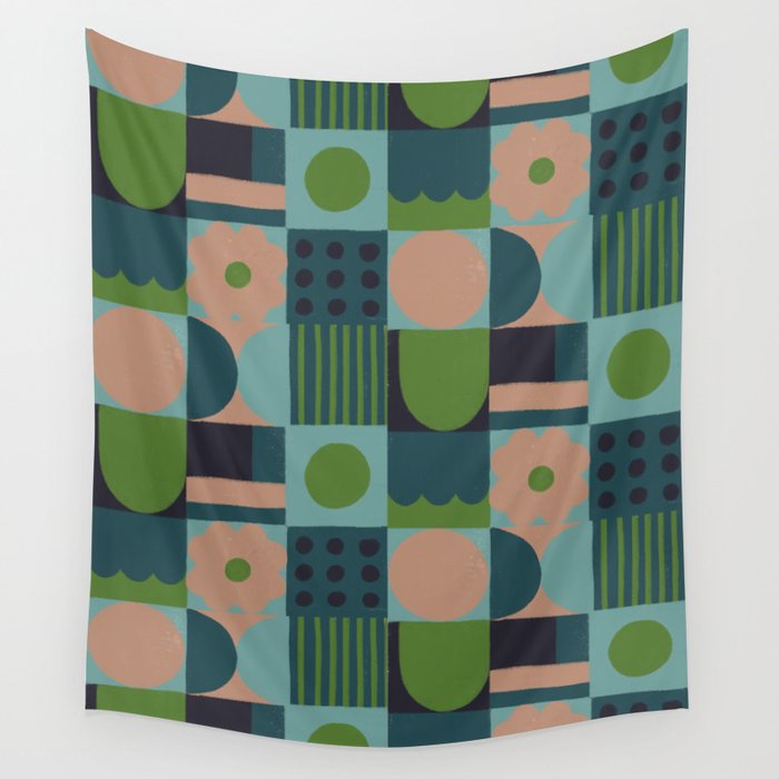 Green and blue tiles Wall Tapestry Gallery Image 1
