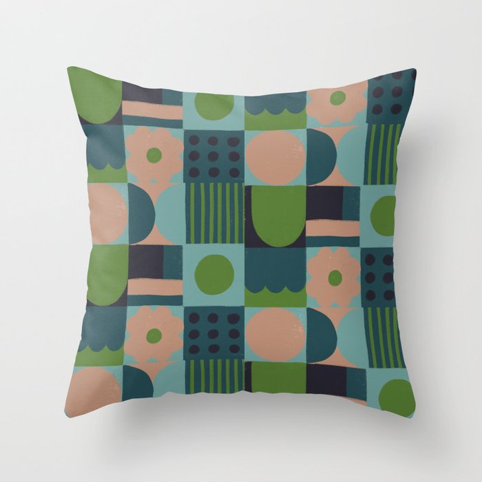 Green and blue tiles Throw Pillow Gallery Image 6