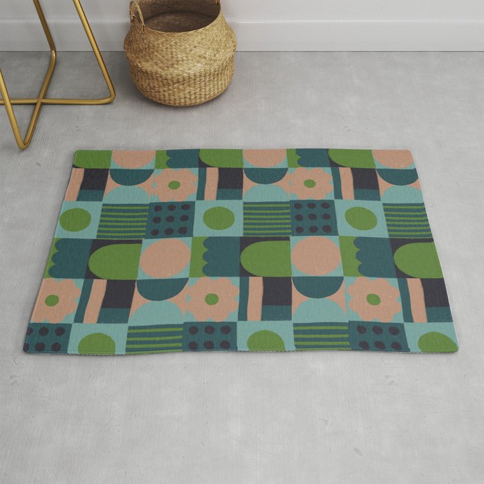 Green and blue tiles Rug Gallery Image 1
