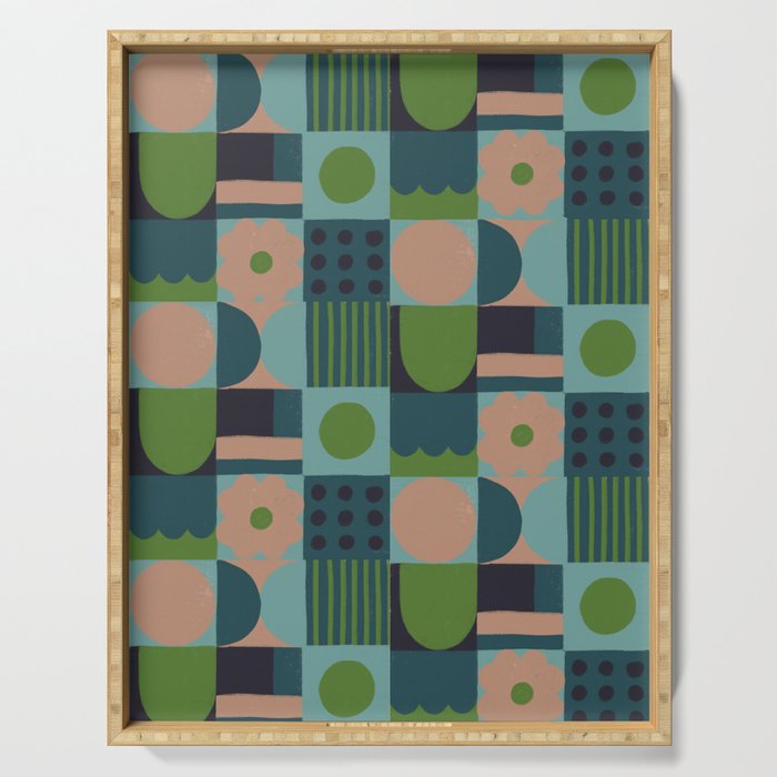Green and blue tiles Serving Tray Gallery Image 1