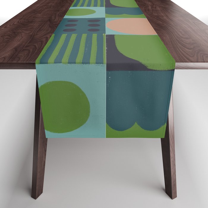 Green and blue tiles Table Runner Gallery Image 1