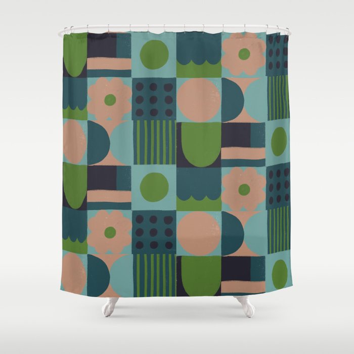 Green and blue tiles Shower Curtain Gallery Image 1