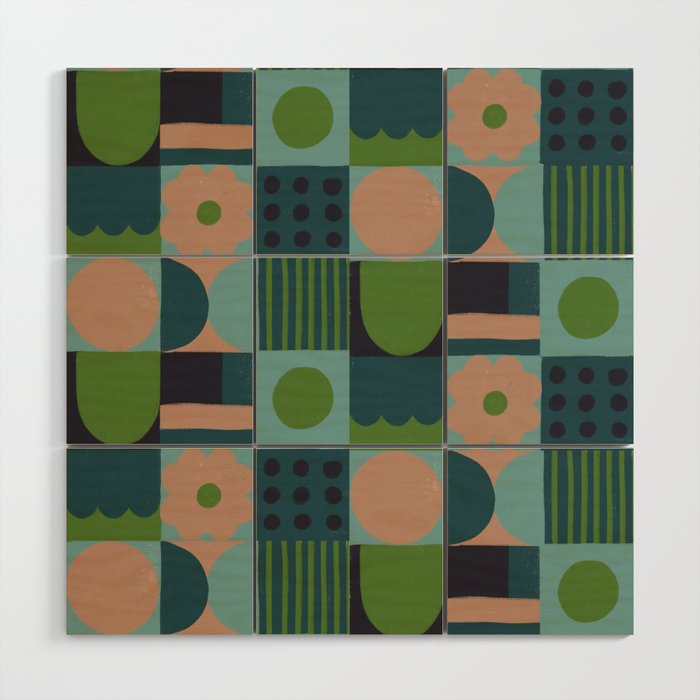 Green and blue tiles Wood Wall Art Gallery Image 1
