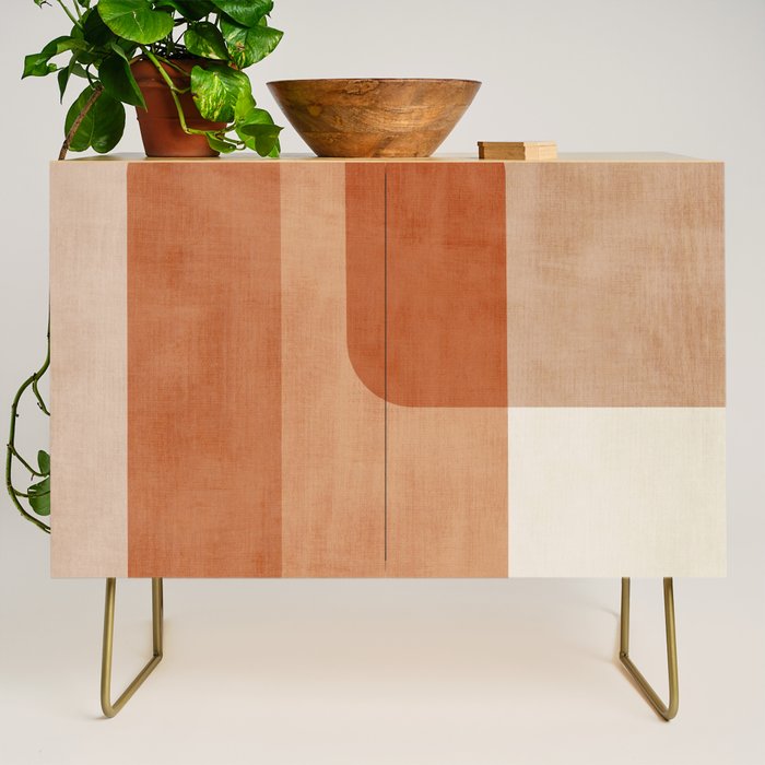 Light Terracotta Tones Geometric Abstract Artwork Credenza Gallery Image 1