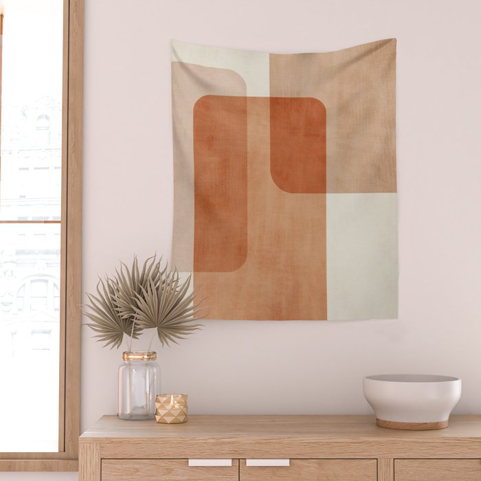 Light Terracotta Tones Geometric Abstract Artwork Wall Tapestry Gallery Image 2