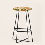 Retro 1970s Floral in Olive Green & Orange Stool Gallery Image 1